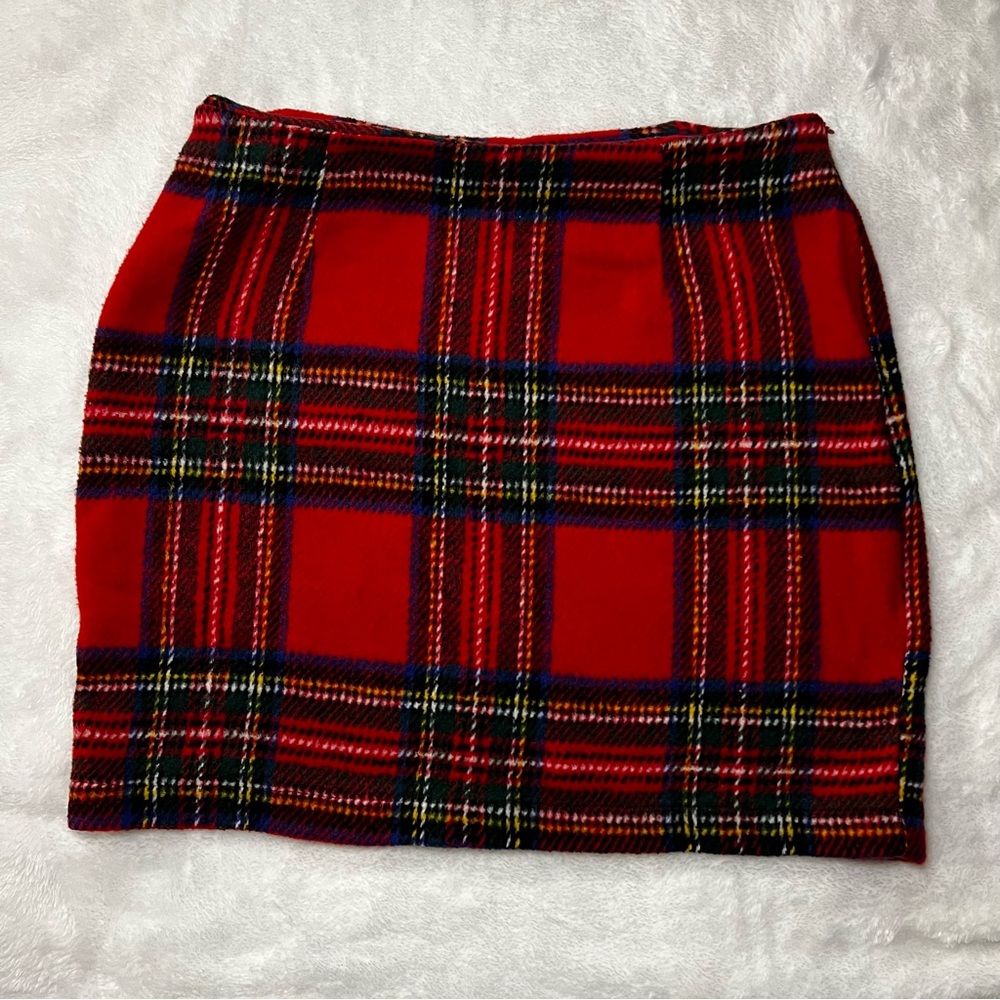 III Plaid Wool Mini Skirt Red Size L